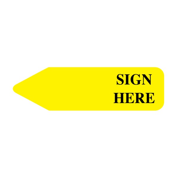 Labeling Flag - Imprinted - Sign Here - Yellow - Re Fill - 9/16" x 2"